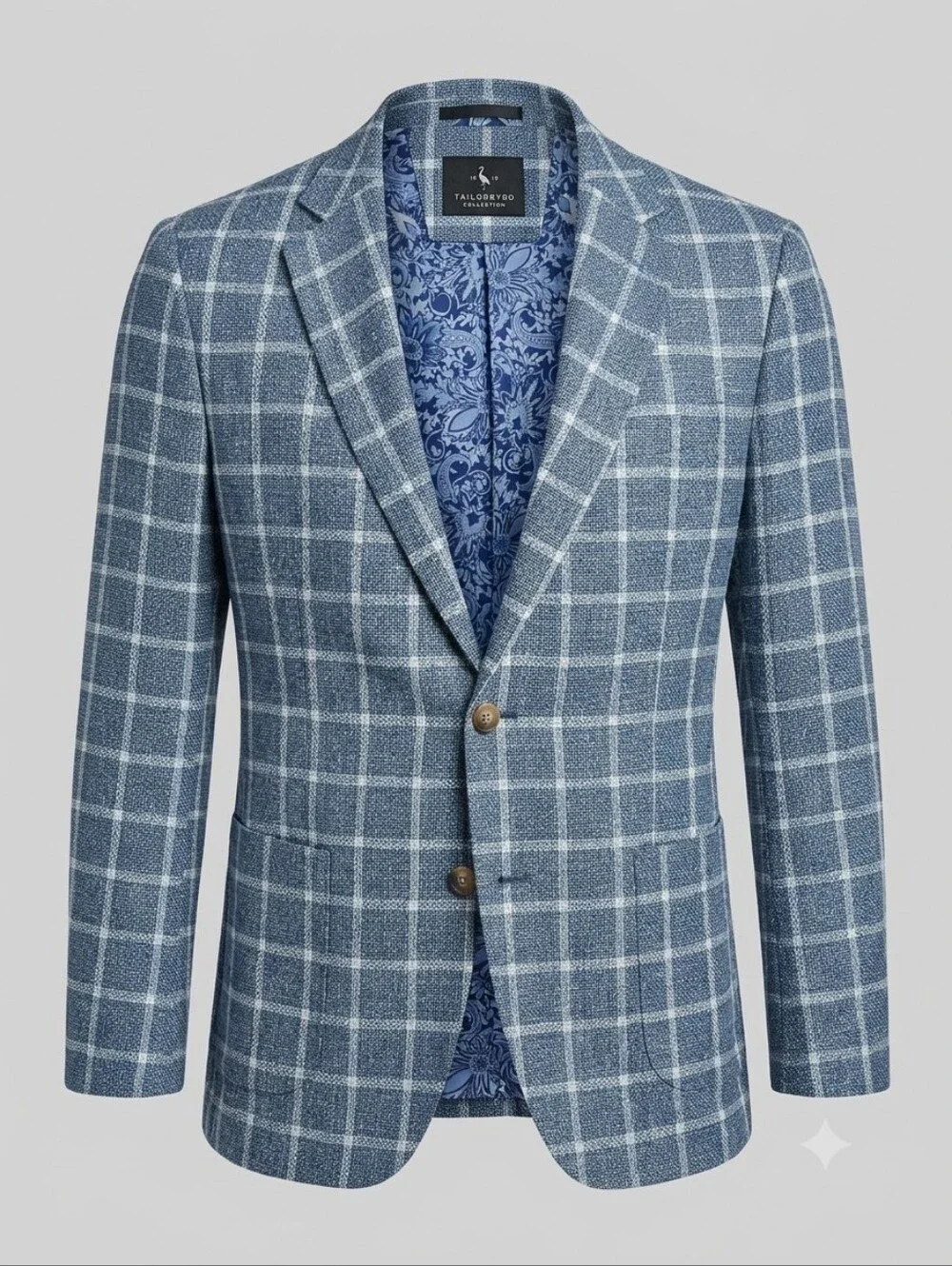 TailorByrd Blue Plaid Lightweight Blazer Sport Coat Paisley Lining 46R